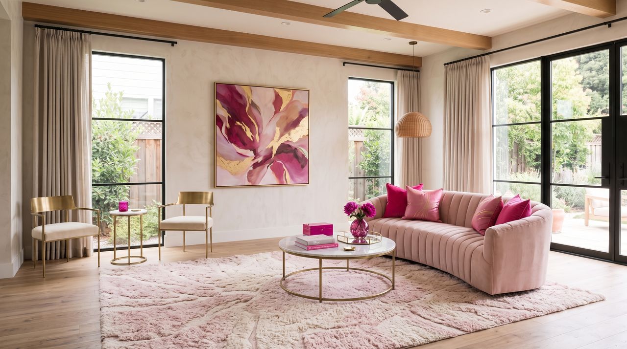 Blush pink glam living room